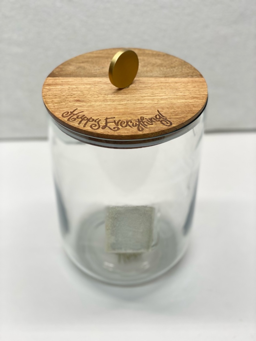 Happy Everything Laura Johnson Glass Canister Bamboo Lid Gold Knob MINI-GKNJAR - Picture 2 of 11